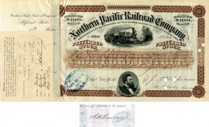 Northern Pacific Railroad Co. issued to and signed by A.H. Barney