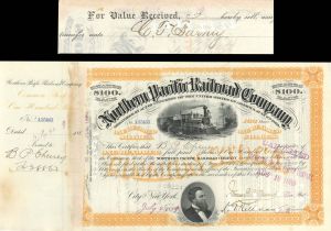 Northern Pacific Railroad Co. issued to and signed by B.P. Cheney - 1889 Autographed Stock Certificate
