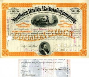 Northern Pacific Railroad Company issued to and signed by August Belmont and Co.