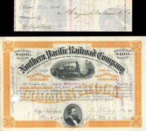 Northern Pacific Railroad Co. issued to and signed by August Belmont and Co.