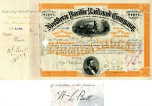 Northern Pacific Railroad Company issued to and signed by Wm L. Bull