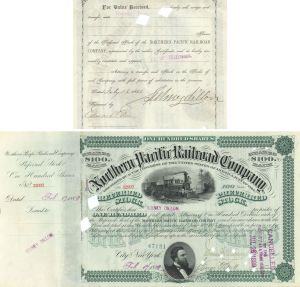 Northern Pacific Railroad Co. Issued to/Signed by Sidney Dillon - 1888 dated Autograph Railway Stock Certificate