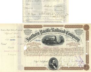 Northern Pacific Railroad Co. issued to and signed by Richard Beatty Mellon - 1888 dated Autograph Stock Certificate