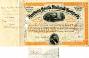 Northern Pacific Railroad Co. issued to and signed by Wm. Rockefeller