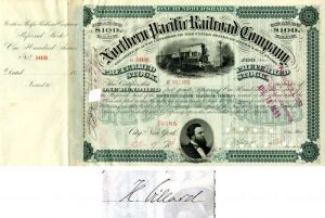 Northern Pacific Railroad Co. issued to and signed by H. Villard