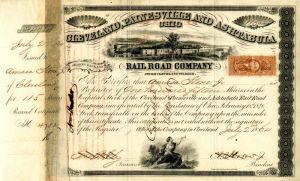 Cleveland, Painesville and Ashtabula Rail Road Co. issued to and signed by Amasa Stone, Jr. - Stock Certificate