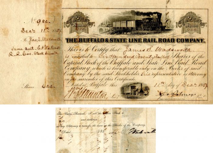 Buffalo and State Line Rail Road Co. signed by James S. Wadsworth