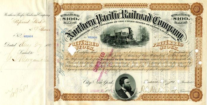Northern Pacific Railroad Co. issued to J.S. Morgan and Co.