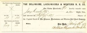 Delaware, Lackawanna and Western R.R. Co. issued to Jay Cooke and Co. - Transfer Receipt