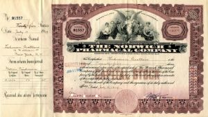 Norwich Pharmacal Co. issued to Lehman Brothers - 1929 dated Stock Certificate