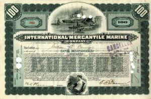 International Mercantile Marine Co. issued to and signed by William C. Carnegie - Stock Certificate - Titanic History