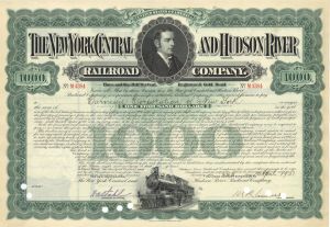 New York Central and Hudson River Railroad Co. issued to Carnegie Corporation of New York - 1931 dated $1,000 Bond