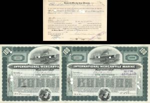 Two International Mercantile Marine Co. Stocks issued to Ethel du Pont Plus Transfer Signed - 1916 dated Autograph Stock Certificate - Titanic History