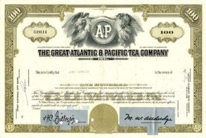 Great Atlantic and Pacific Tea Co. issued to John Kennedy - Stock Certificate