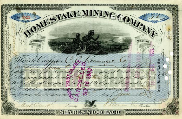Homestake Mining Co. signed by Fred Clark