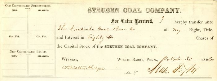 Steuben Coal Co. signed by Moses Taylor