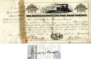 Thurlow Weed signs Buffalo and State Line Rail Road Co. - Stock Certificate