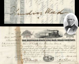 Buffalo and State Line Rail Road Co. signed by Thurlow Weed- 1858 dated Autographed Stock Certificate