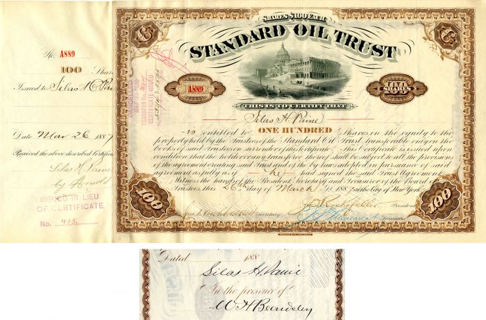 Standard Oil Trust signed by Silas H. Paine - Stock Certificate