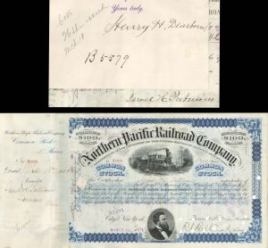 Northern Pacific Railroad Co. Issued to and Signed by Israel H. Putnam - Stock Certificate