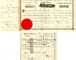 Atchison, Topeka and Santa Fe Railroad Co. Issued to B.P. Cheney and signed by his son, B.P. Cheney Jr. - Stock Certificate