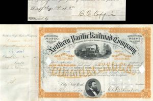 Northern Pacific Railroad Co. Signed by C.C. Coffin - Stock Certificate