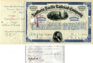 Northern Pacific Railroad Co. Issued to and Signed by Anna H. and H.D. Cooke - Stock Certificate