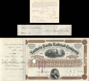 Northern Pacific Railroad Co. Issued to and Signed by Genl. P. St. George Cooke - Stock Certificate