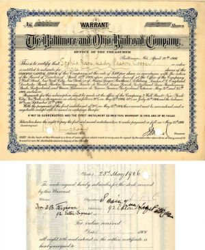 Baltimore and Ohio Railroad Co. Issued to and Signed by Sophia Jane Lady Pastor Cooper - Stock Certificate