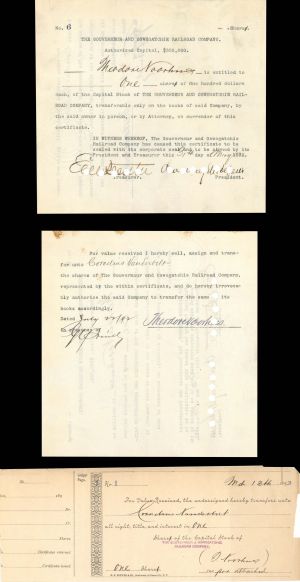 Gouverneur and Oswegatchie Railroad Co. Signed by Chauncey M. Depew - 1892 and 1893 dated Autographed Stock Certificate