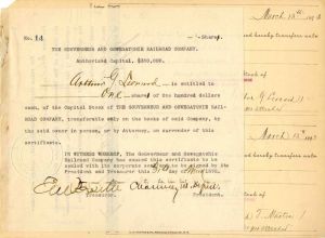 Gouverneur and Oswegatchie Railroad Co. Signed by Chauncey M. Depew - Stock Certificate
