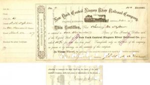 New York Central Niagara River Railroad Co. Issued to and Signed by Chauncey M. Depew - Stock Certificate