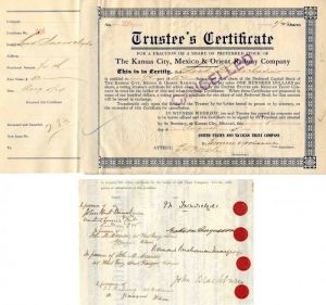 Kansas City, Mexico and Orient Railway Co. Issued to and Signed by Lord Inverclyde - Stock Certificate