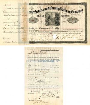 Syracuse, Geneva and Corning Railway Co. Issued to and Signed by D.O. Mills - Stock Certificate
