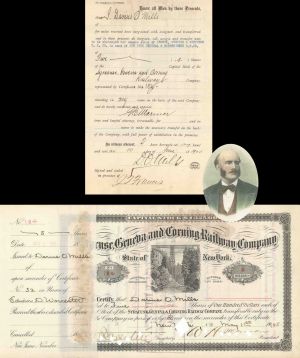 Syracuse, Geneva and Corning Railway Co. Issued to and Signed by D.O. Mills - 1905 dated Autographed Stock Certificate