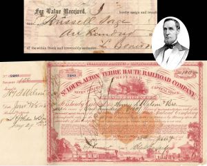 St. Louis, Alton and Terre Haute Railroad Co. Transferred to Russell Sage - 1885 dated Stock Certificate