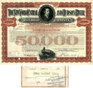New York Central and Hudson River Railroad Co. Issued to and Signed by Cathleen Vanderbilt Cushing - $50,000 Bond