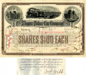 Wagner Palace Car Co. Issued to and Signed by William S. Webb - Railroad Stock Certificate