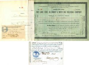 Lake Erie, Alliance and Wheeling Railroad Co. Issued to & Signed by E.D. Worcester - Autograph Stock Certificate