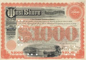 West Shore Railroad Co. signed by Chauncey M. Depew and E.V.W. Rossiter - Autographed Stocks and Bonds