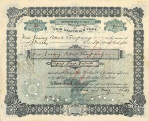 New Jersey Patent Co. signed by Thomas A. Edison - Stock Certificate