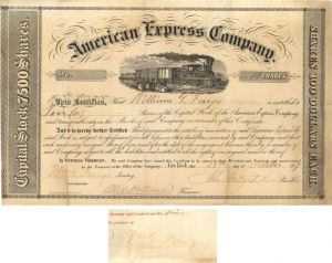 American Express Co. Issued to and Signed by Wm. G. Fargo and John Butterfield - Stock Certificate