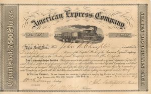 American Express Co. Signed by John Butterfield and William G. Fargo - 1859 dated Autographed Stock Certificate
