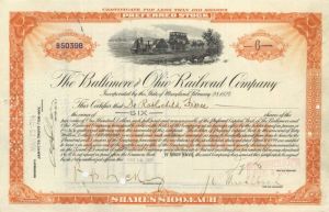 Baltimore and Ohio Railroad Co. Issued to DeRothschild Freres - Stock Certificate