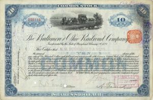 Baltimore and Ohio Railroad Co. Issued to N.M. Rothschild and Sons - Stock Certificate