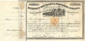 Michigan Southern and Northern Indiana Railroad Co. issued to Jay Cooke and Co. - Stock Certificate