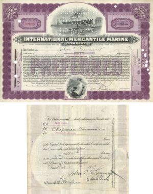 International Mercantile Marine Co. Issued to John C. Fremont - Stock Certificate - Titanic History