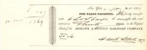 Mohawk and Hudson River Railroad Co. signed by Jacob Little - Transfer Receipt