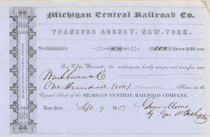 Gouv Morris - Michigan Central Railroad Co. - Stock Certificate