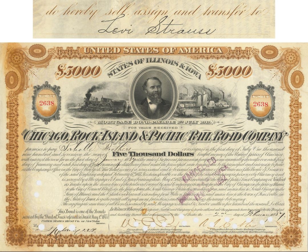 Chicago, Rock Island and Pacific Railroad Co. Transferred to Levi Strauss - $5,000 Bond